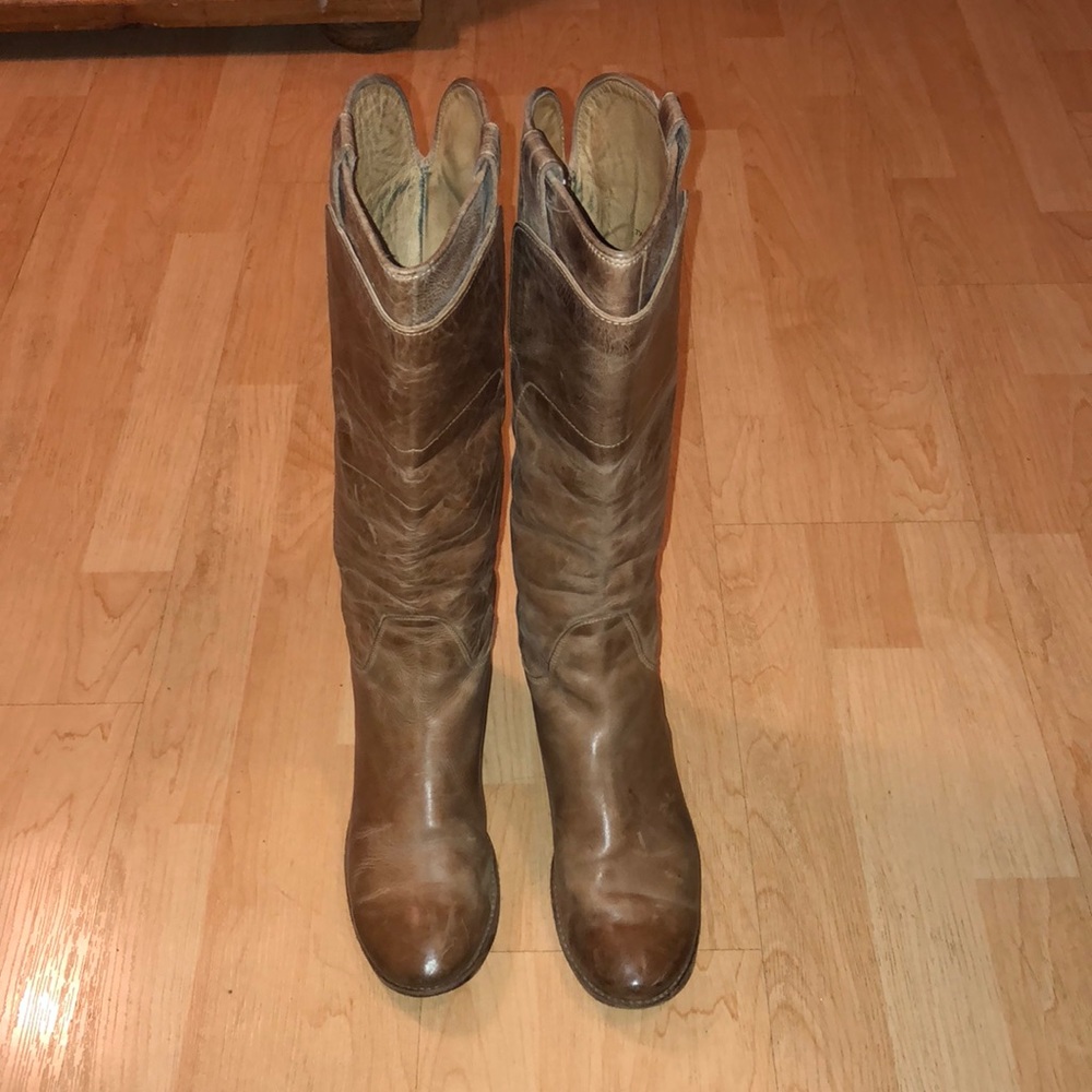 Frye Brown leather flat knee high boots